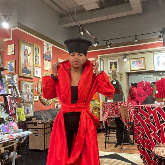 Long Red Dupioni Silk Wrap Dress - Picture 8 of 9